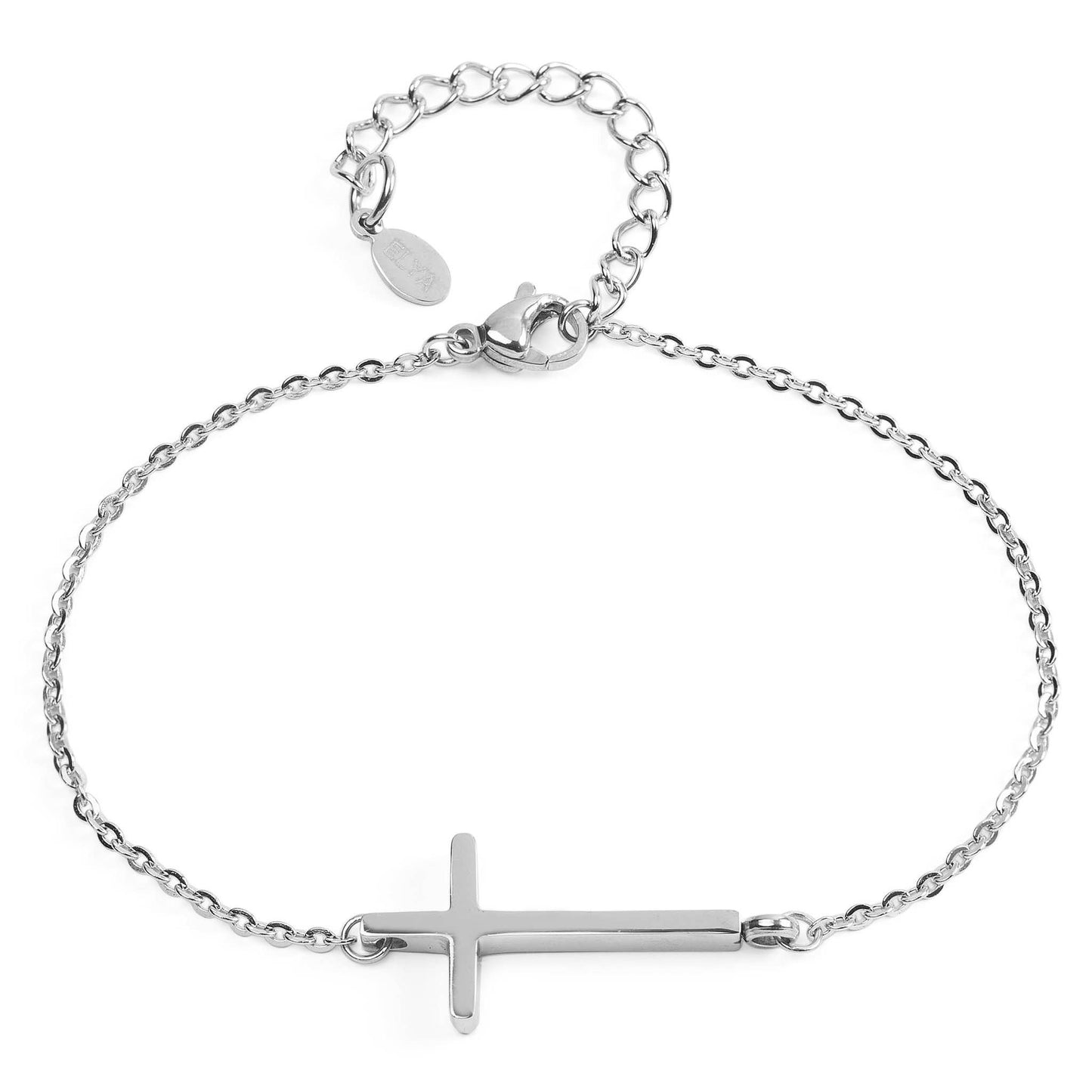 Sideways Cross Stainless Steel Chain Bracelet