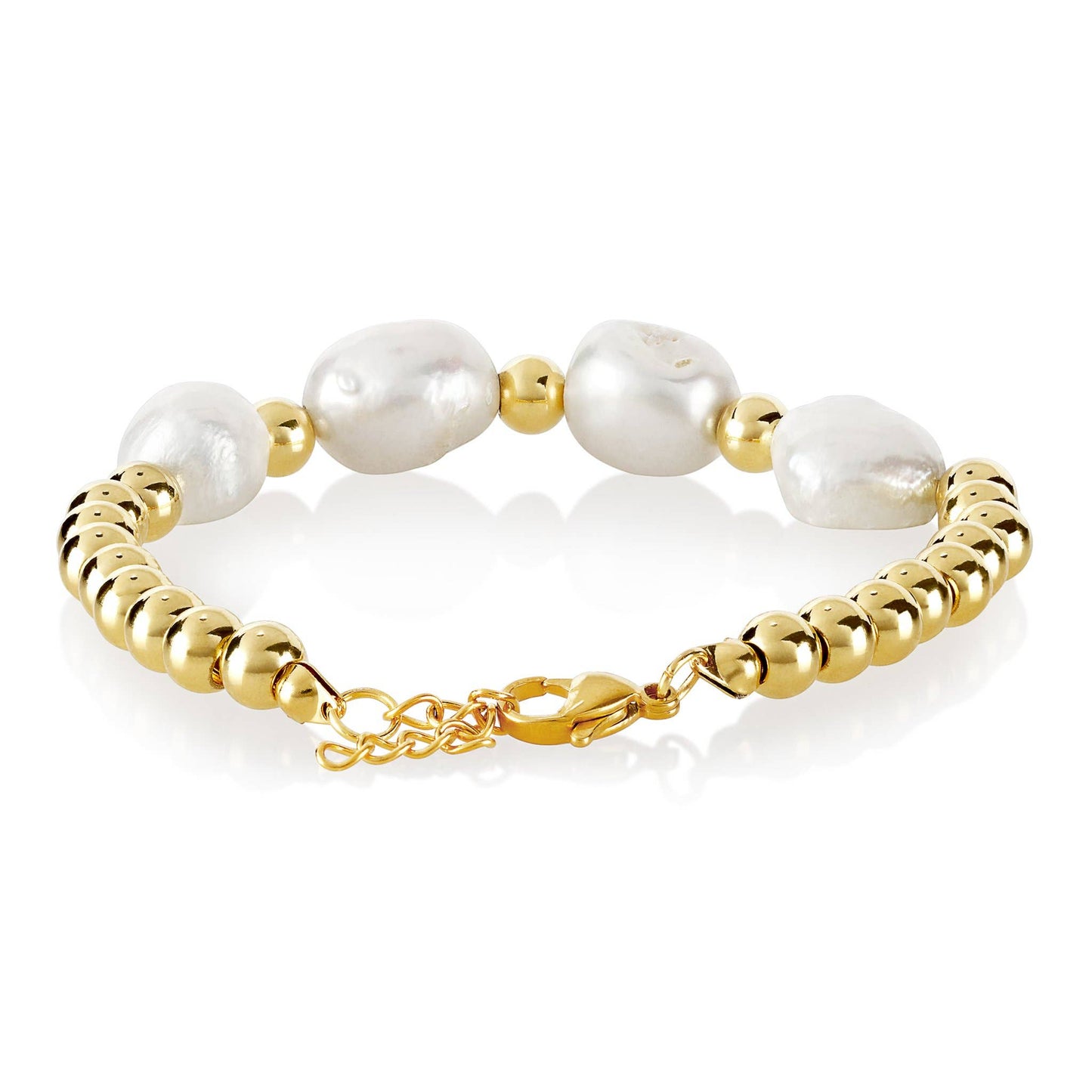 Polished Freshwater Pearl Stainless Steel Bead Bracelet
