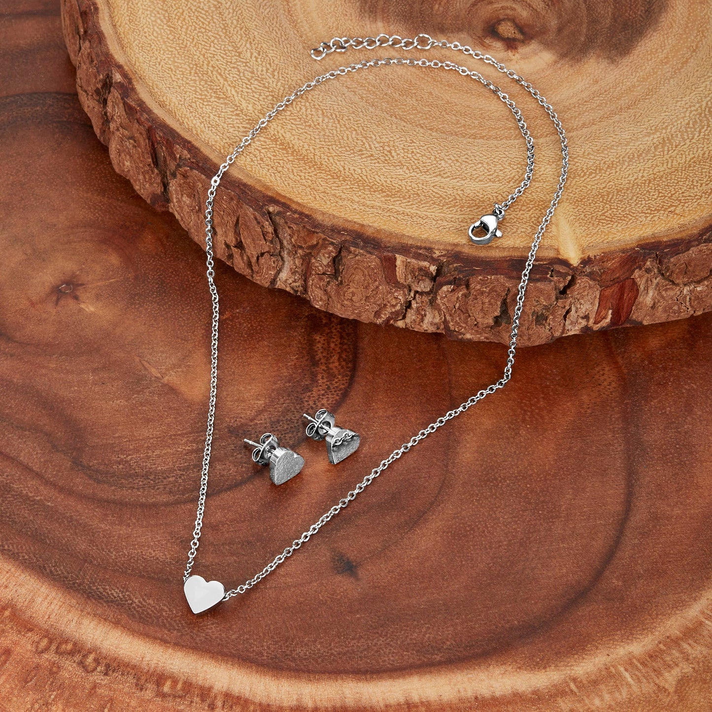 Heart Shaped Necklace and Earrings Jewelry Set