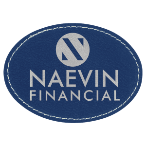 3 1/2" x 2 1/2" Oval Blue/Silver Laserable Leatherette Patch with Adhesive