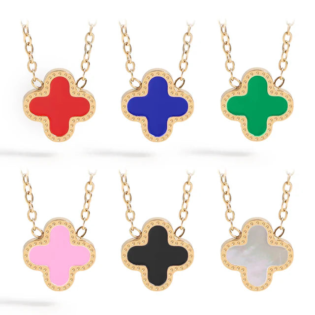 18K Gold PVD Stainless Steel Lucky Clover Charm Necklace