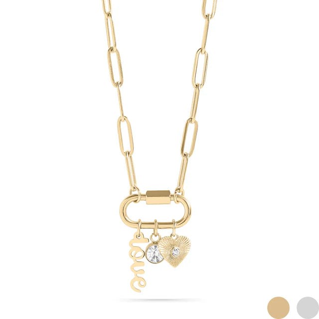 18K Gold PVD Stainless Steel Love Charm Paperclip Necklace - Gold