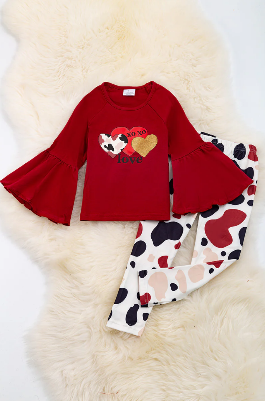 Love Burgundy Cow Print 2 Piece Set
