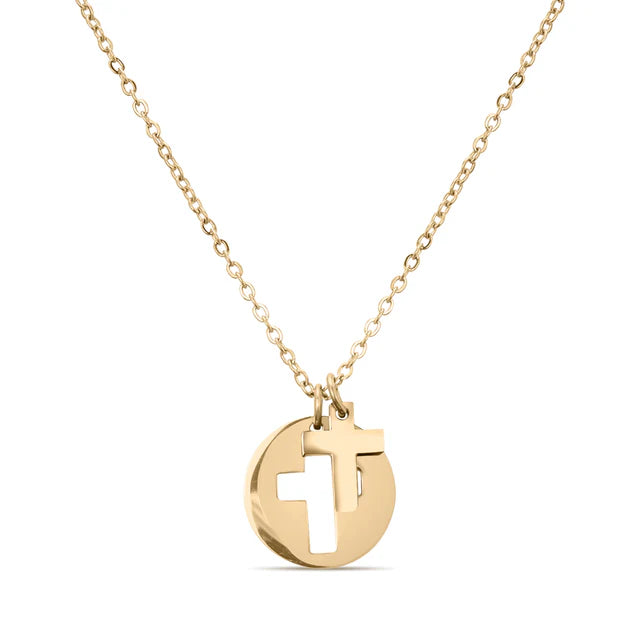 Stainless Steel PVD Coated Cross Cutout Necklace - Gold