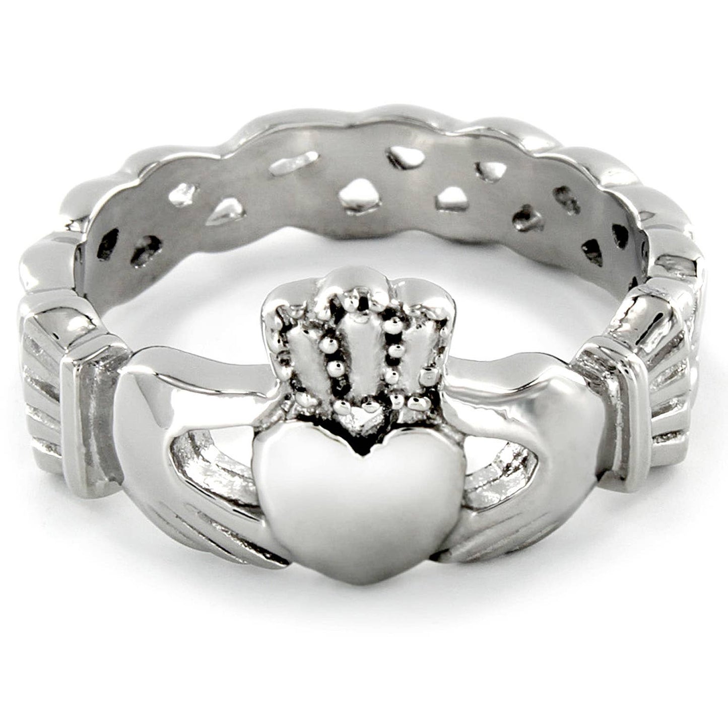 Claddagh and Celtic Knot Stainless Steel Ring