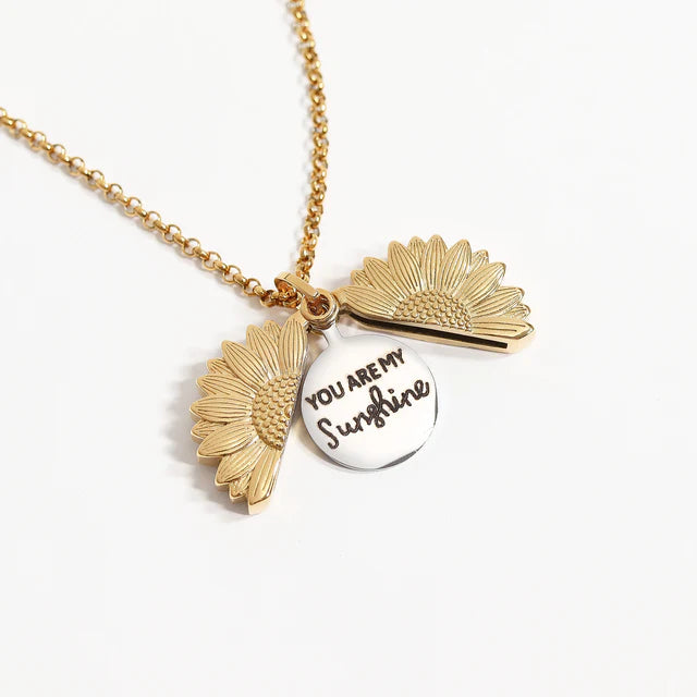 18K Gold PVD Stainless Steel Sunflower Hidden Message Necklace - GOLD