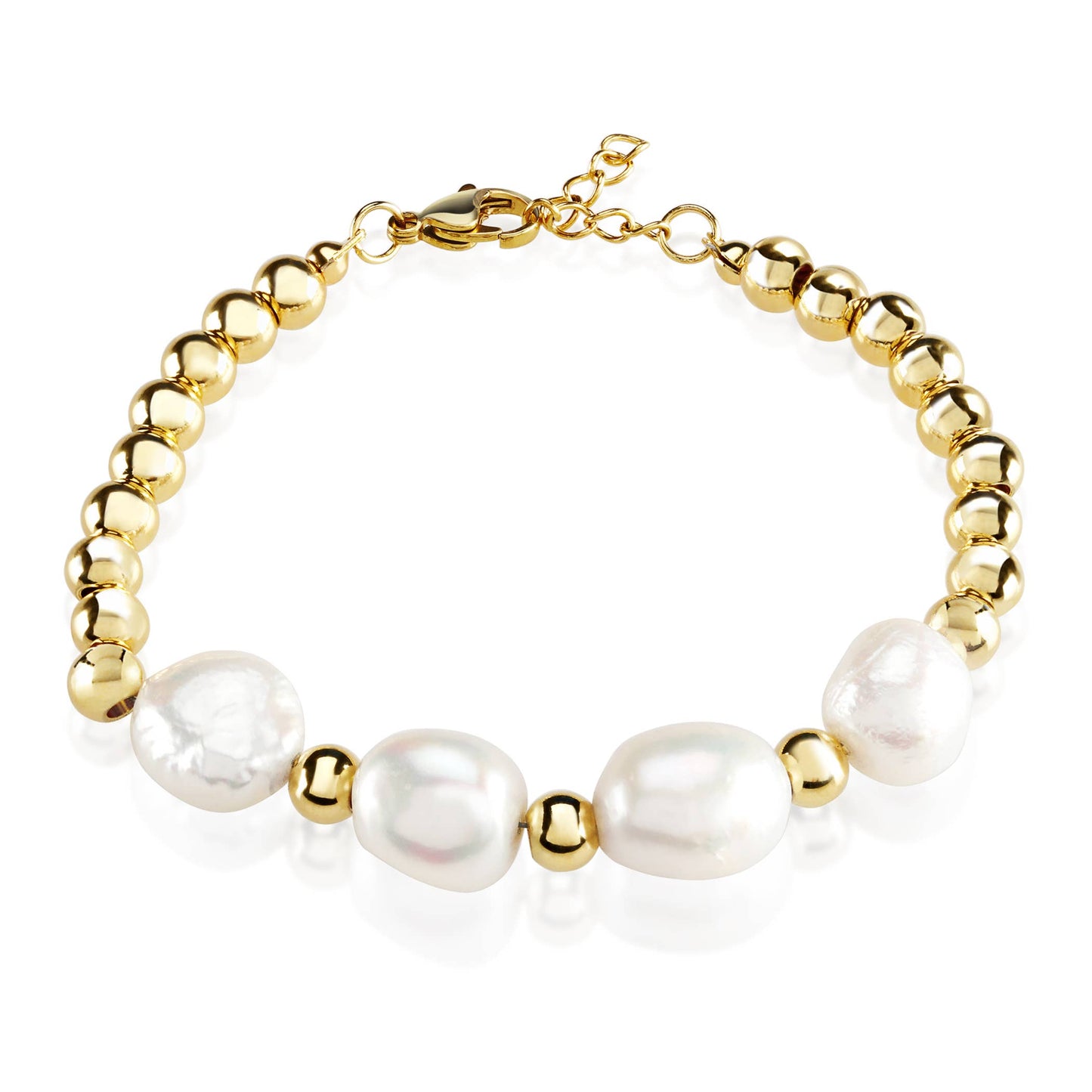 Polished Freshwater Pearl Stainless Steel Bead Bracelet