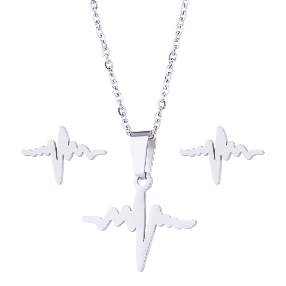 Electrocardiogram 201 Stainless Steel 18K Silver Plated Plating Jewelry Set