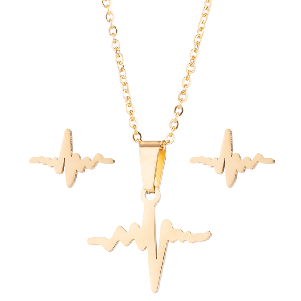 Electrocardiogram 201 Stainless Steel 18K Gold Plated Plating Jewelry Set