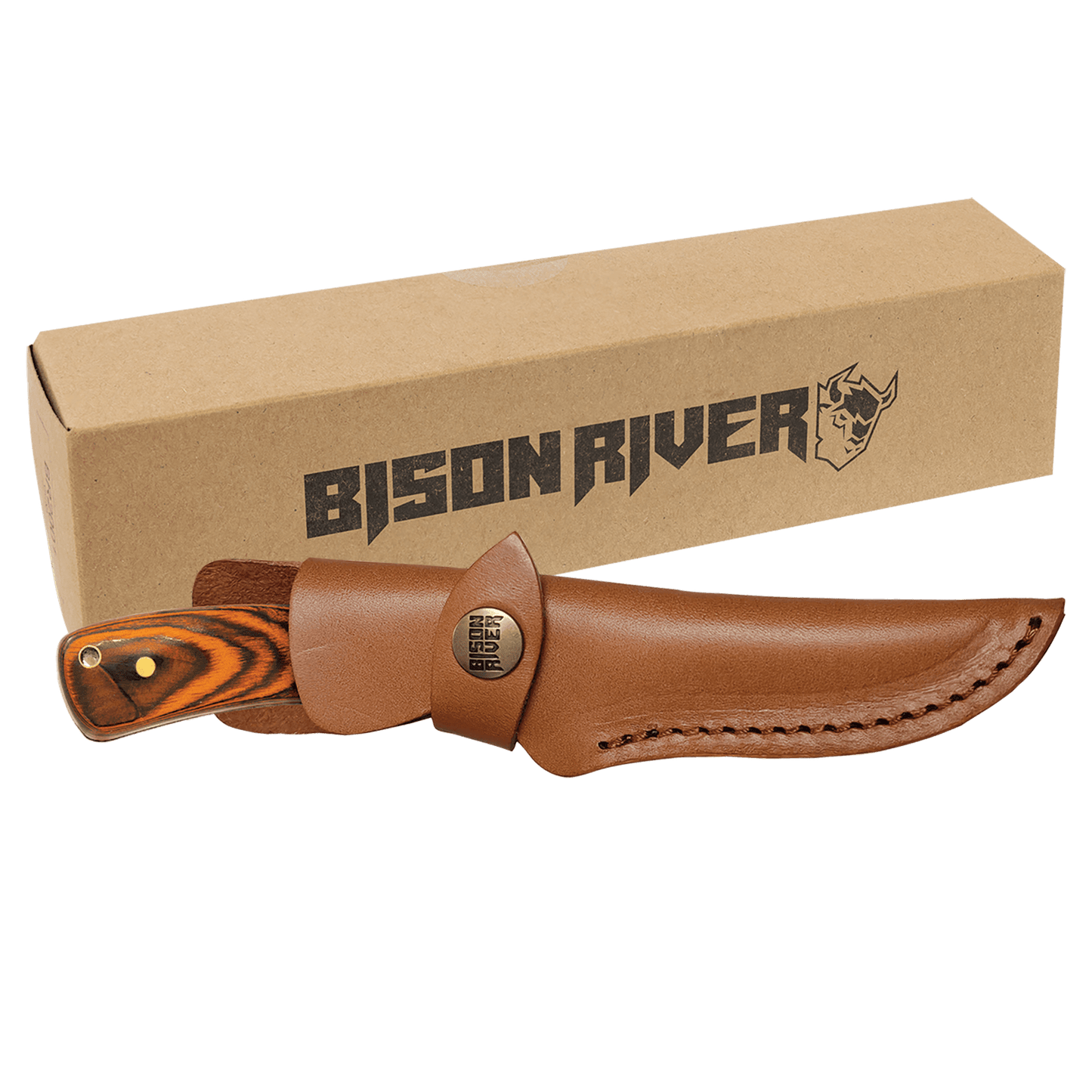 Bison River 7 3/4" Fixed Blade Wood Knife with Leather Sheath
