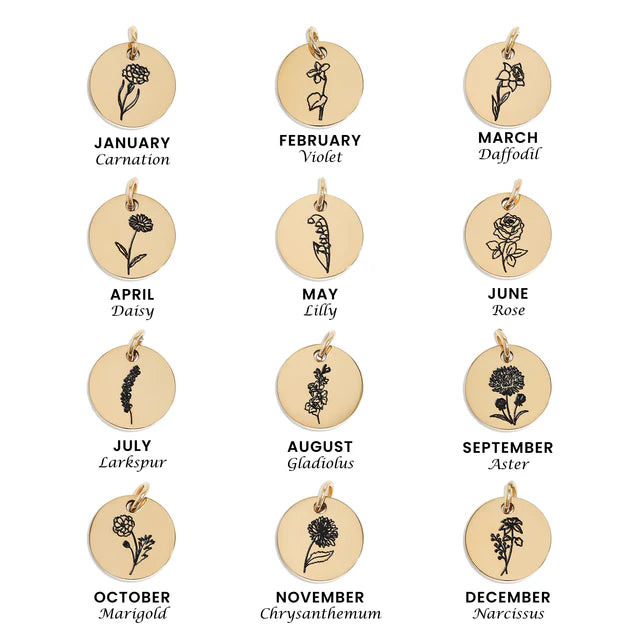 18K Gold PVD Stainless Steel Black Filled Birth Month Flower Pendant