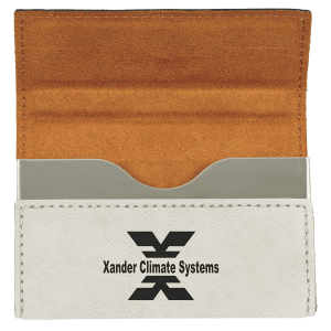 White Laserable Leatherette Hard Business Card Holder- 3 3/4" x 2 3/4"