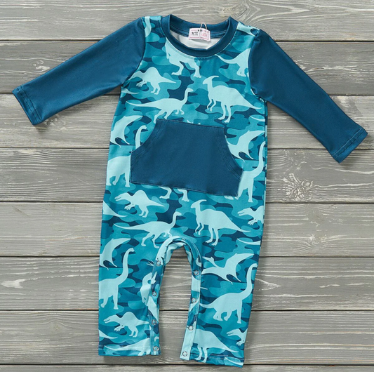Pete & Lucy Camo' Saurs Boy Romper