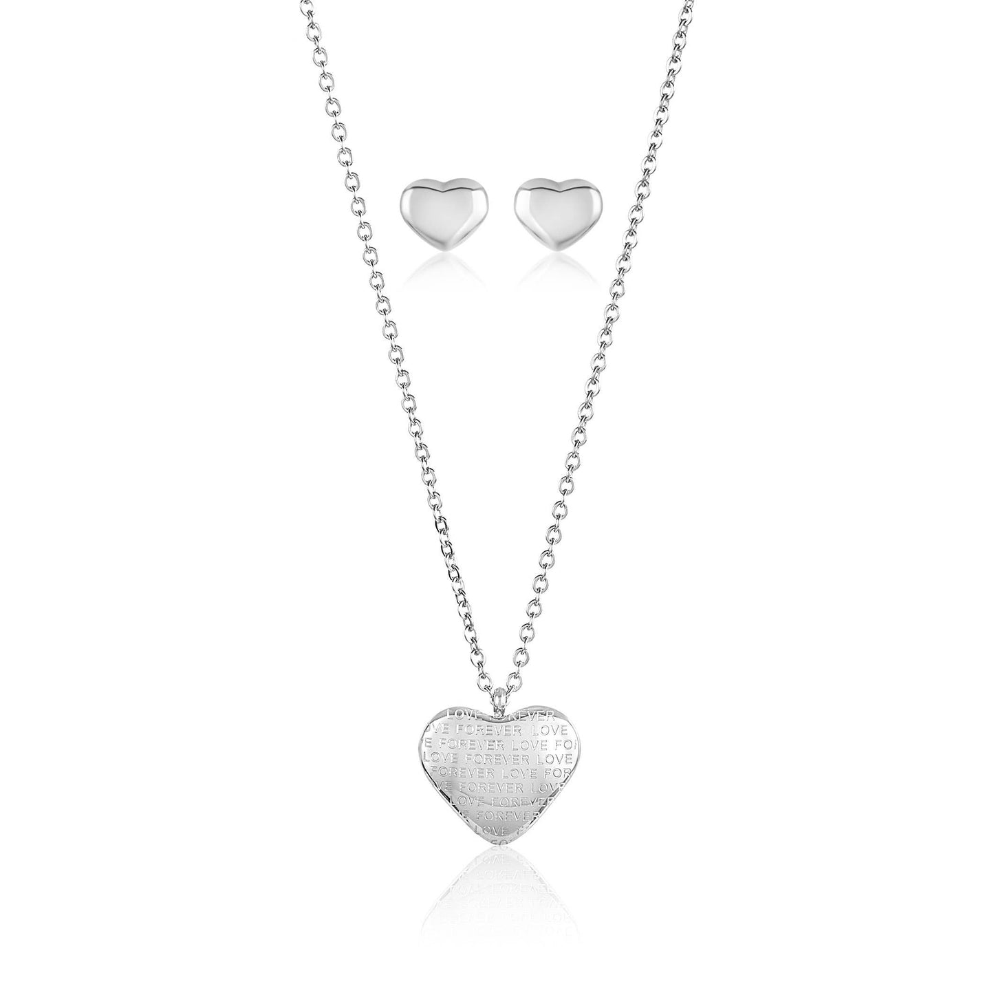 Forever Love Engraved Heart Necklace and Earring Set