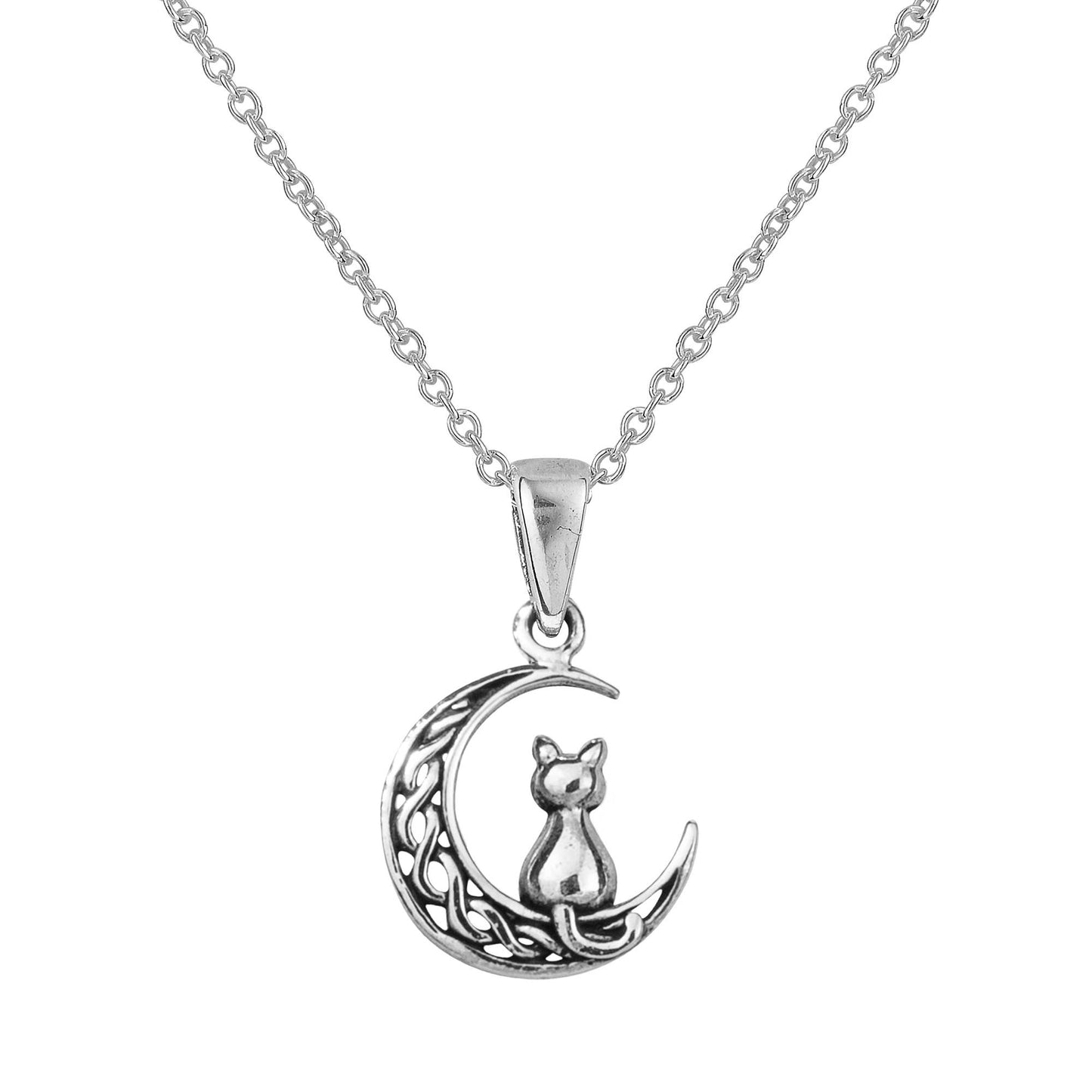 Pretty Celtic Moon Cat Pendant