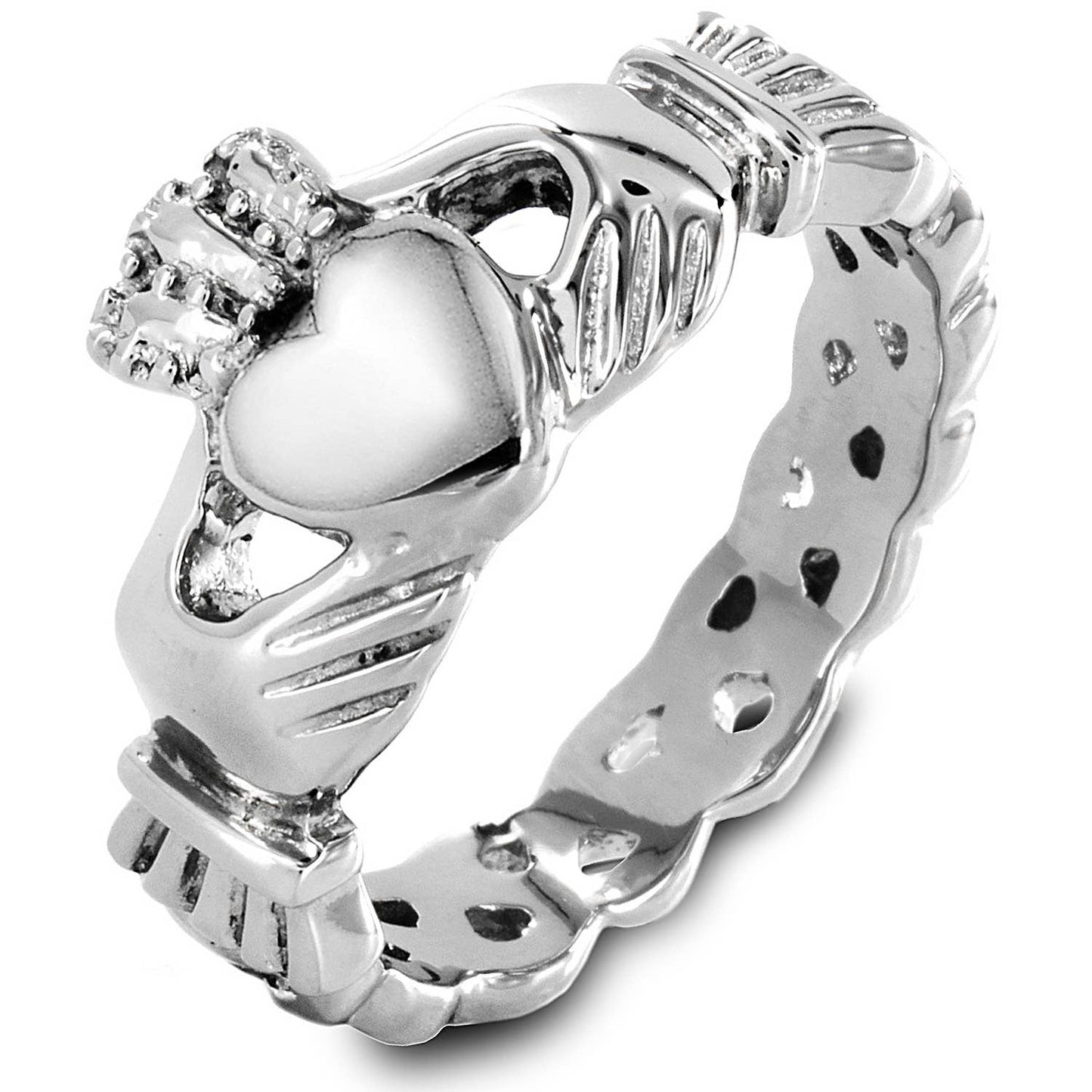 Claddagh and Celtic Knot Stainless Steel Ring