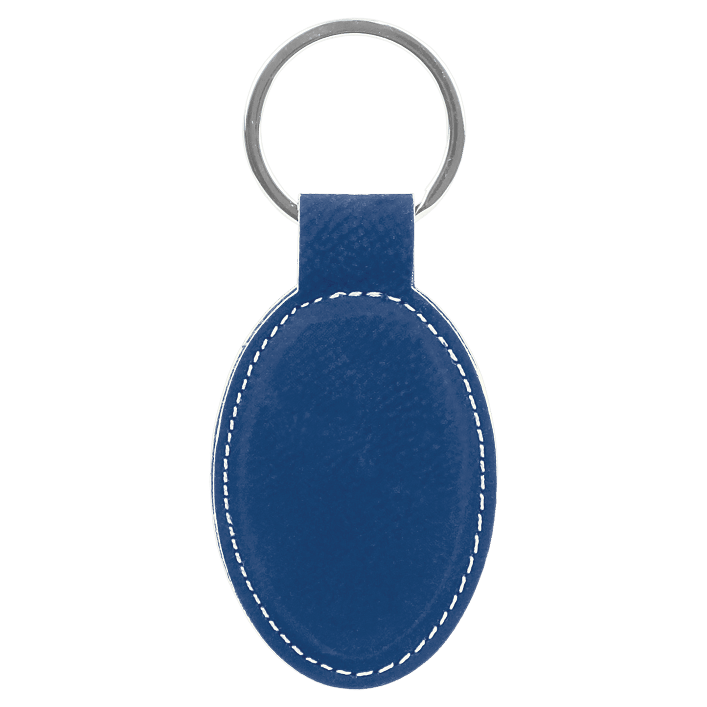 3" x 1 3/4" Blue/Silver Laserable Leatherette Oval Keychain