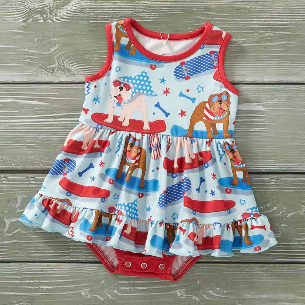 Pete & Lucy Red White & Blue Crew Girls Romper